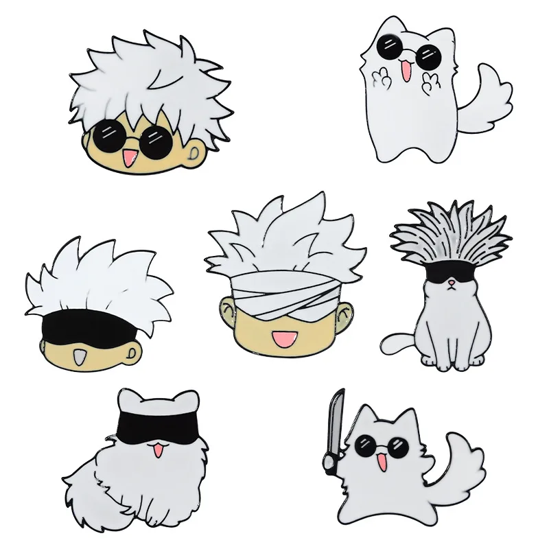 Animal Brooch White Kitten Gojo Satoru Cos Metal Badge Small Accessories Wholesale Bag Pins and Badges Backpack Pin Lapel Cap