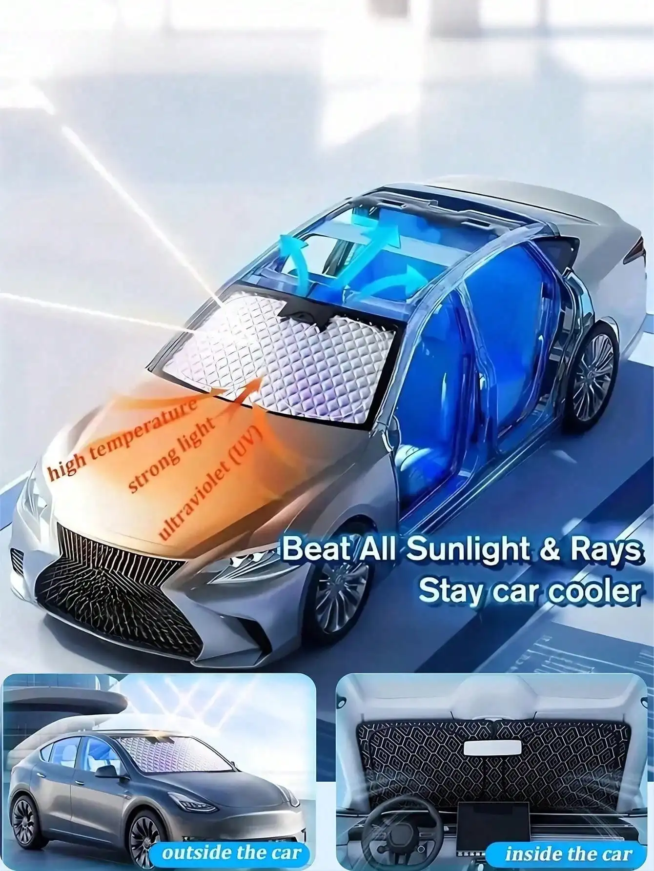 2026 Upgraded Holographic Double Layer Car Sun Visor, Laser Silver & Diamond Mesh Heat Insulation, Universal for Cars & SUVs