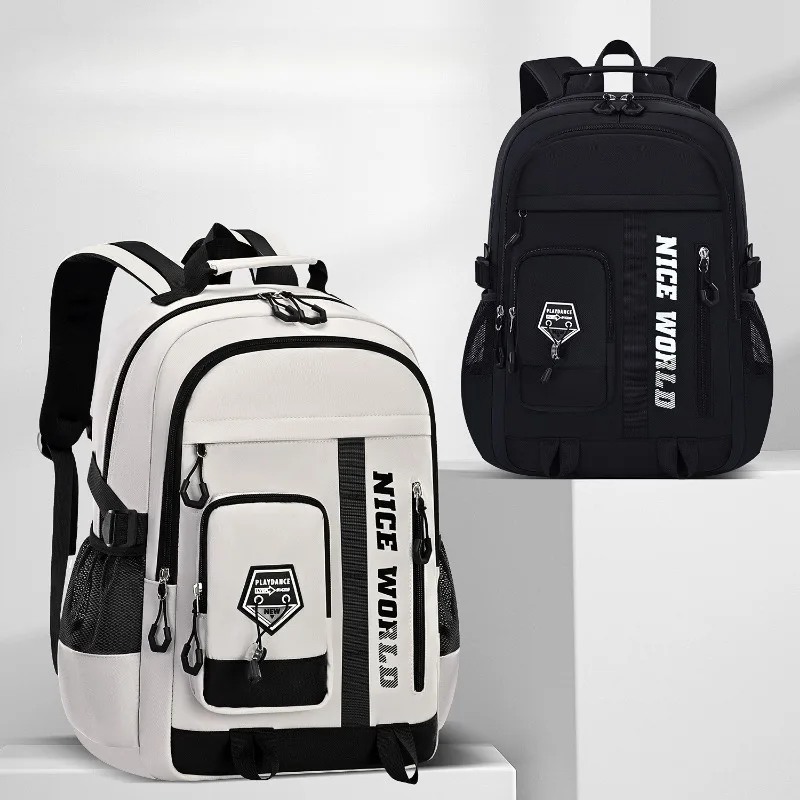 1pcs Nylon Trendy Backpack Adjustable Side Buckle  Zipper Sturdy Book Storage Bag For Boarding Student Holiday Hangout Team