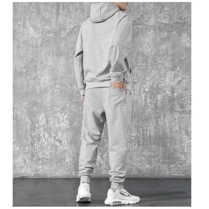 2022 New Casual Men Sport Clothing Two Piece Sets Autumn Winter Hooded Cardigan and Warm Ankle Length Pants Fashion Suit