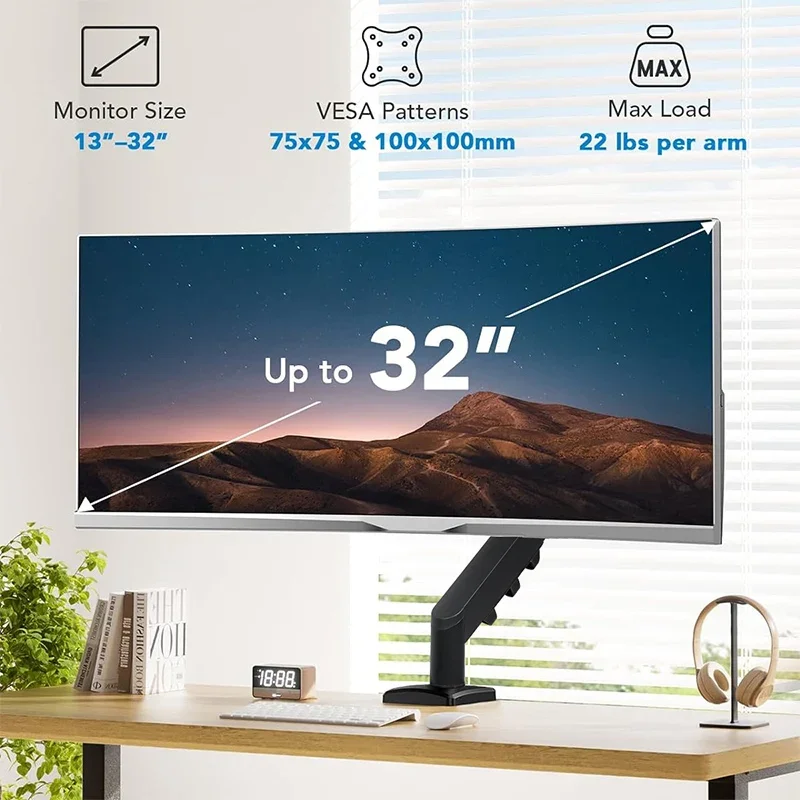 Ein-/Doppelarm-Computermonitorständer mit 360° °   Rotation, 13-32 Zoll verstellbarer Feder-Doppelmonitorarm für den Schreibtisch