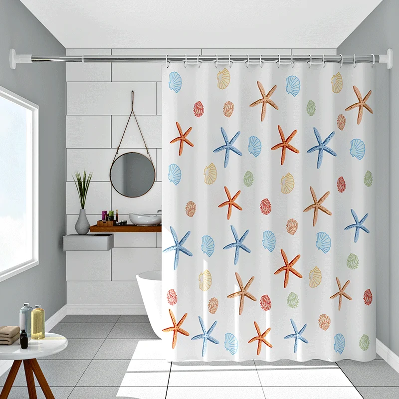

VIKAMA Healing-Style Colorful Starfish Shell Shower Curtain Create a Fresh, Soothing Ocean-Inspired Bathing Space Machine Washab