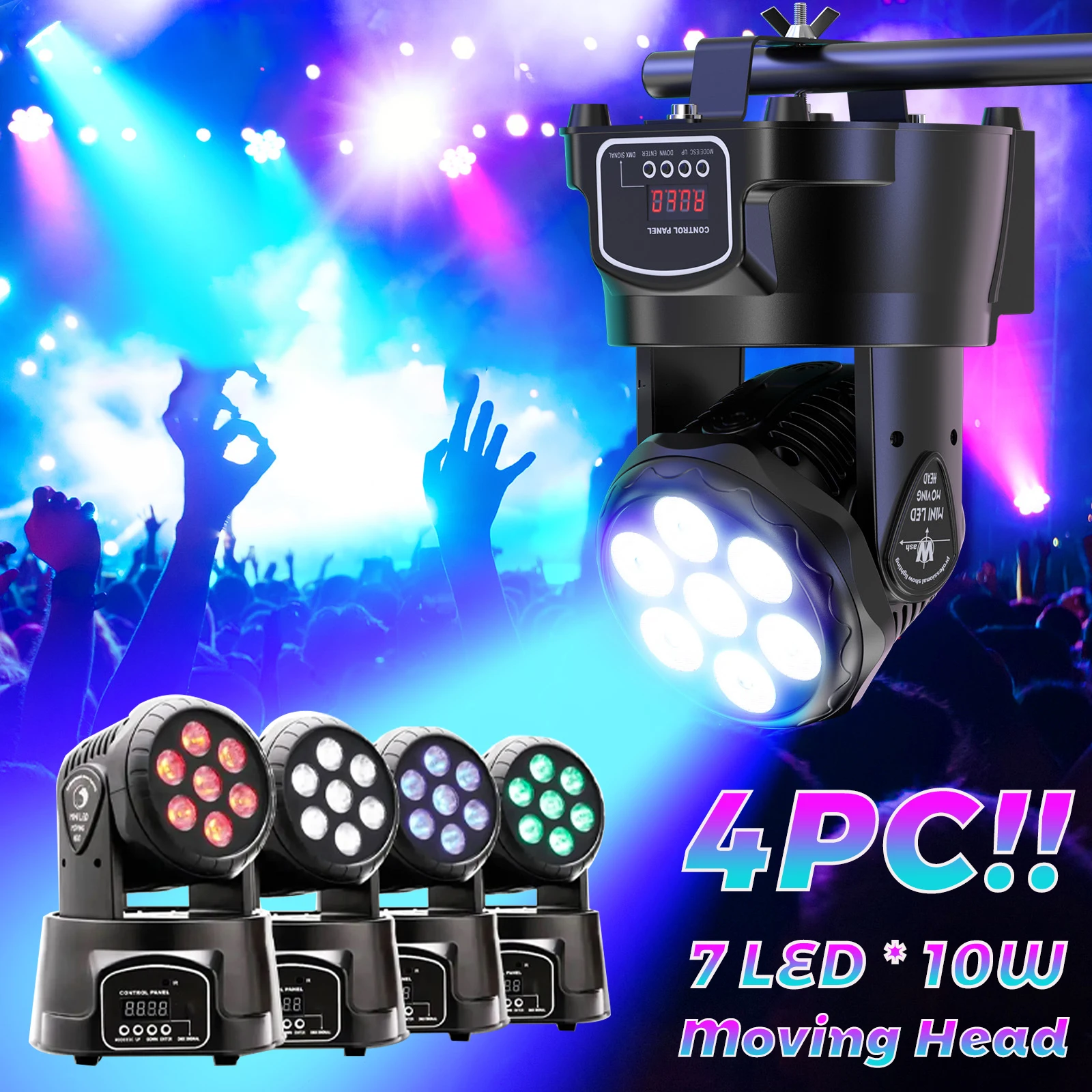 4 SZTUK 7 * 10 W Profesjonalne światło dyskotekowe DMX512 Sterowanie głosowe RGB LED Bar Party DJ Dekoracyjny projektor sceniczny z efektem