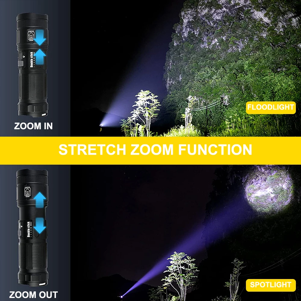 120000 Lumens Super Bright LED Flashlight Rechargeable Type C 9000 mAh XPH90 COB Torch Light with Digital Display for Outdoor