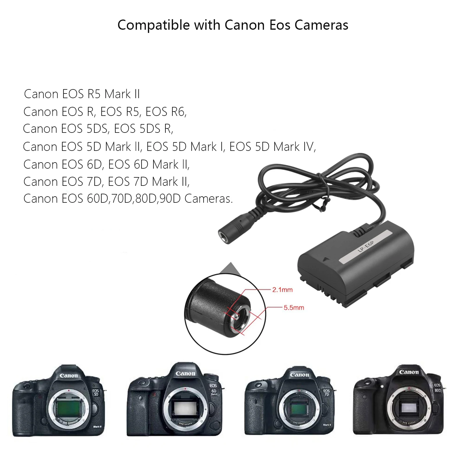 Probty LP-E6P lp e6p batería simulada ACK-E6 adaptador de corriente alterna Kit de acoplador CC para cámara CANON EOS R5 II R6 R5 R5 Mark II