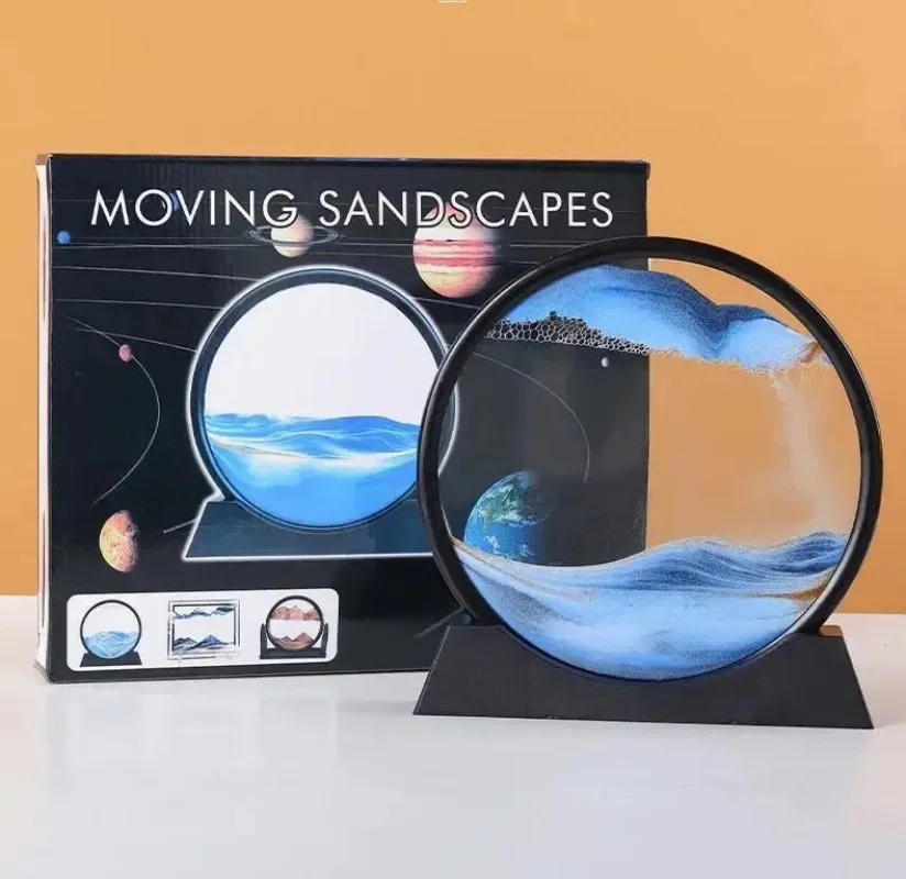 5-inch 3D Moving Sand Art Picture Round Glass Hourglass Deep Sea Quicksand Craft Flowing Sand Painting Office Home Decorations