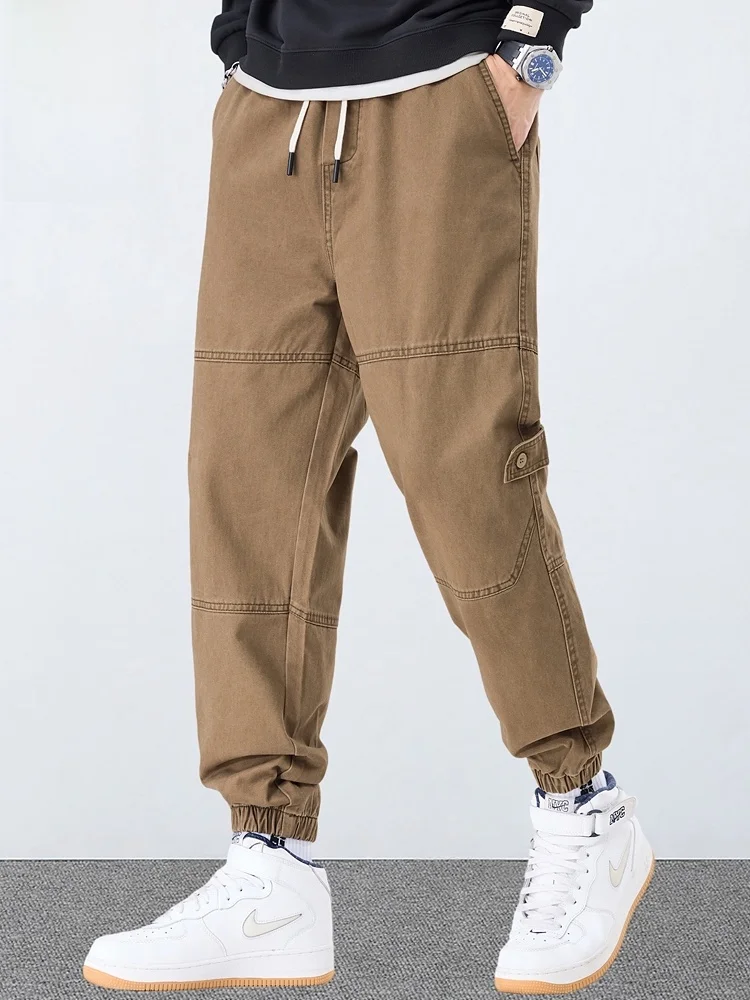 

Мужские рабочие брюки из чистого хлопка, весна 2026, новая модная коллекция, свободные спортивные повседневные брюки с манжетами, трендовые мужские брюки карго