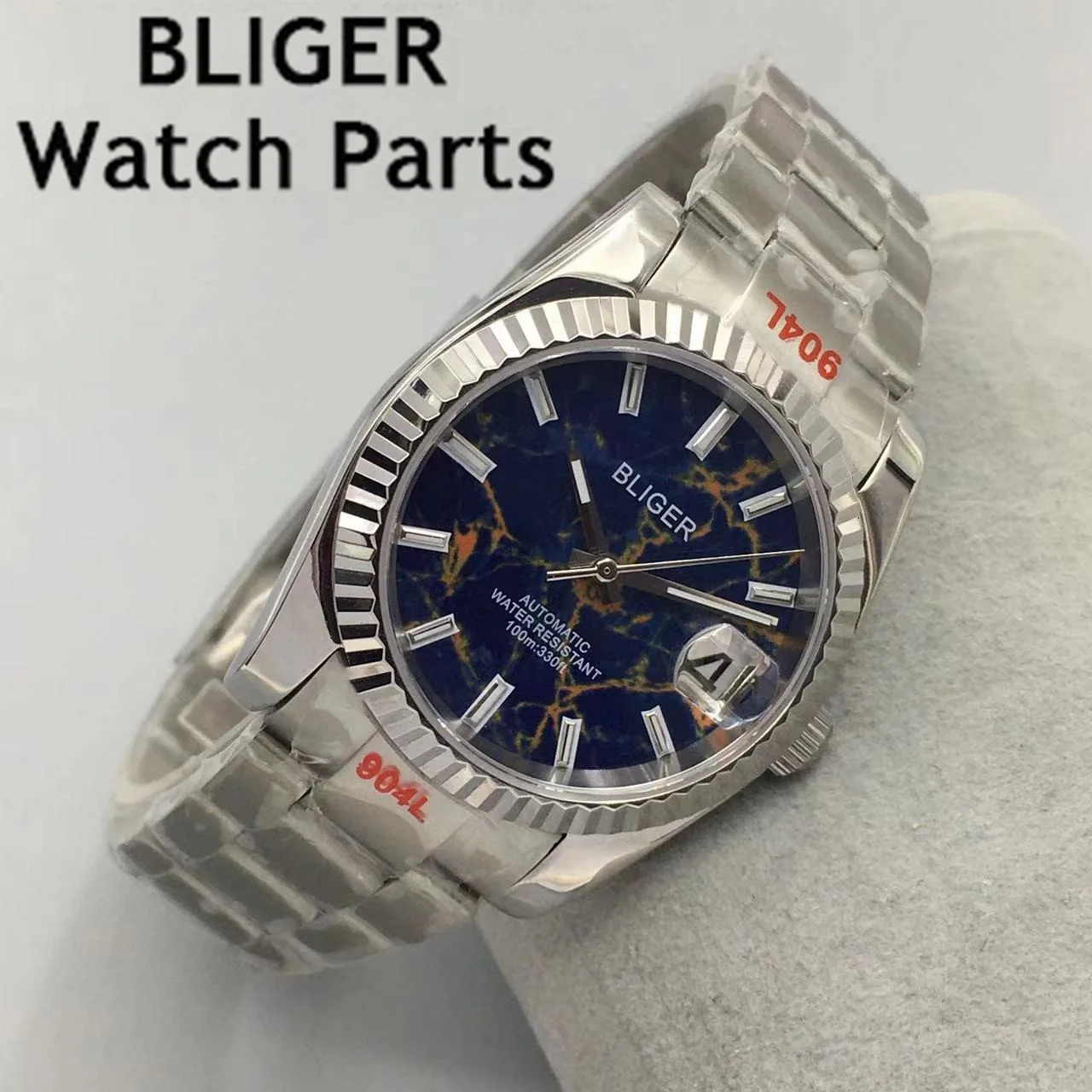 BLIGER 36 مللي متر 39mmNH35A ساعة رجالية أوتوماتيكية إطار أزرق أخضر الهاتفي الياقوت الزجاج المحار حزام الإنزلاق قفل