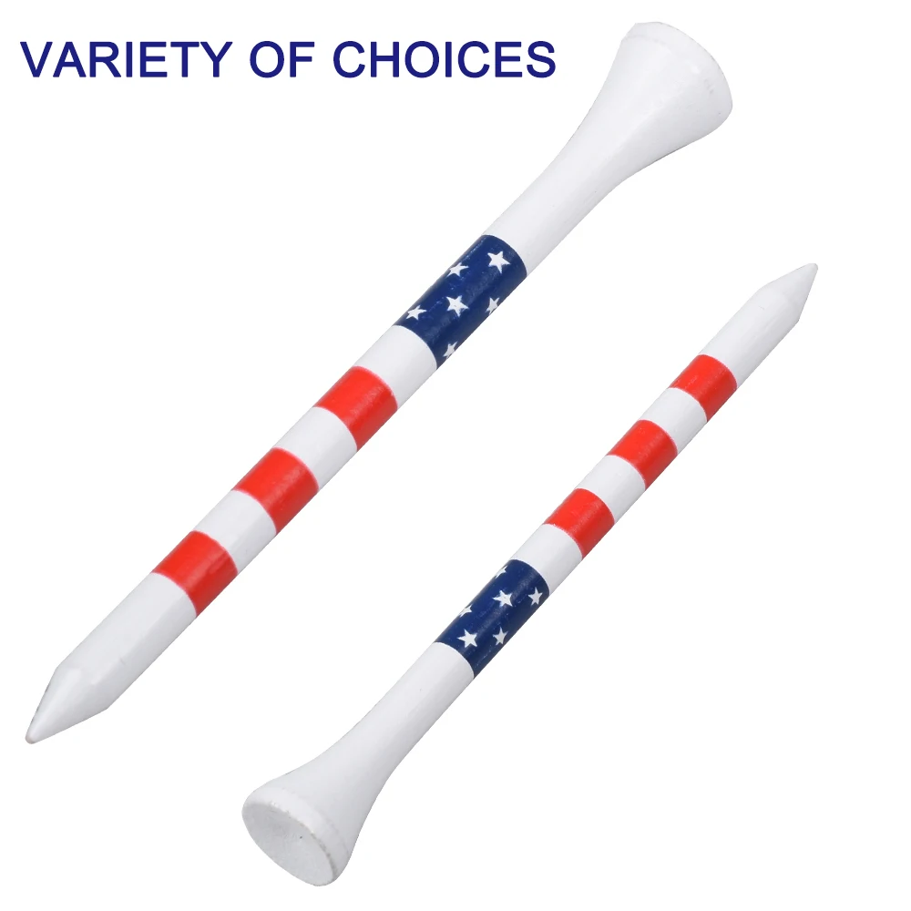 50pcs American Flag Style Durable Bamboo Golf Tees Of (3-1/4\'\' & 2-3/4\'\') Length Golf Ball Holder Golf Training Practice tees