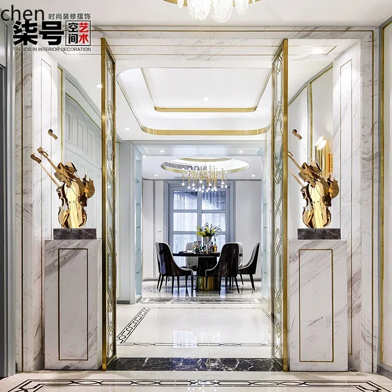 L-metal abstract violin musical instrument high-end ornament lobby living room entrance floor-to-ceiling large-scale decoration