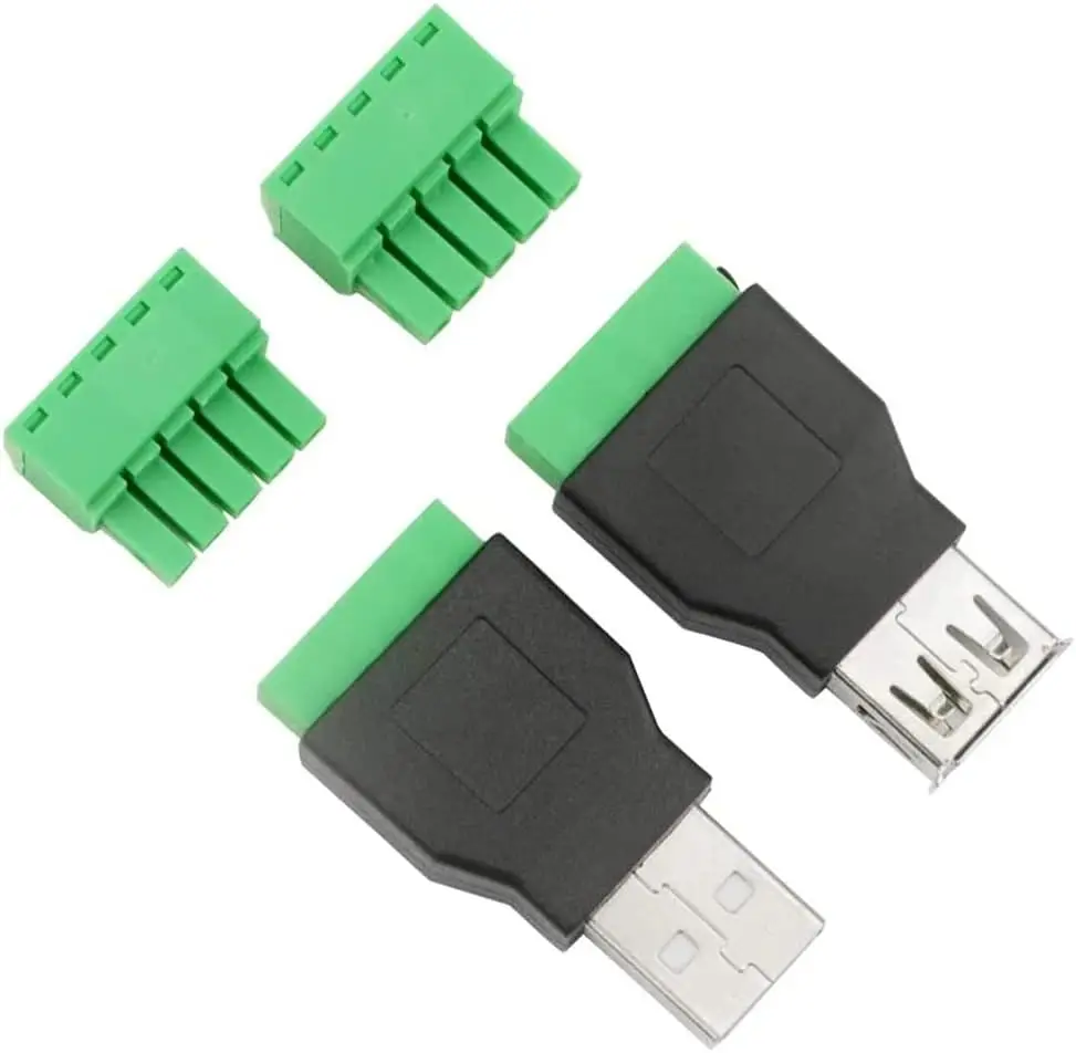 USB 2.0 Type A Male/Female to 5 Pin Screw Block Connector USB Jack with Shield USB2.0 to Screw Terminal Plug Adapter Converter