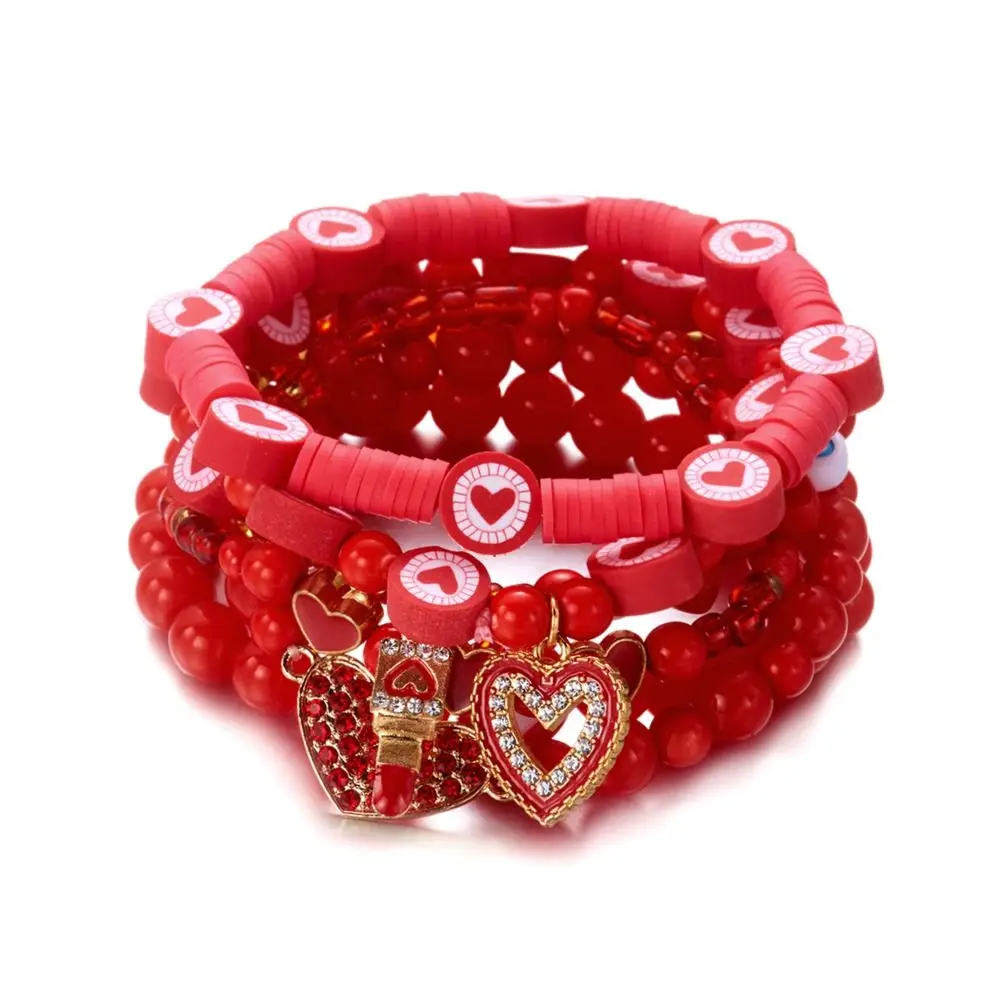 اليدوية تصميم لينة الطين مطرز سوار الخرز الأحمر تكويم تصميم عيد الحب سوار رسائل متعدد الطبقات