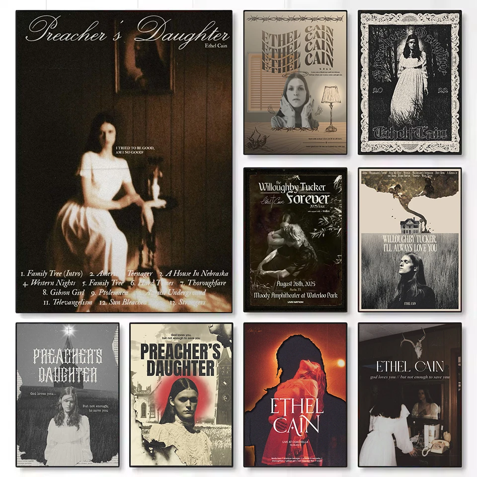 Vintage Singer E-Ethel Cain Music Lyrics New Album Dark Gothic Aesthetic Poster Canvas Painting Wall Pictures Home Bedroom Decor