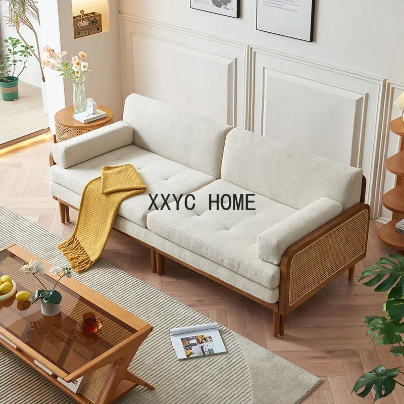 

The product can be customized.Japanese-style solid wood sofa bed sitting and sleeping room, small household, rattan sofa,