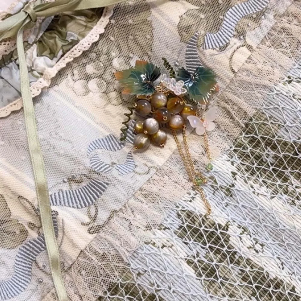 

Ancient Waterproof Grape Hair Clip Small Sweet Chinese Style Side Clip Green Tassel Barrettes New Year Party