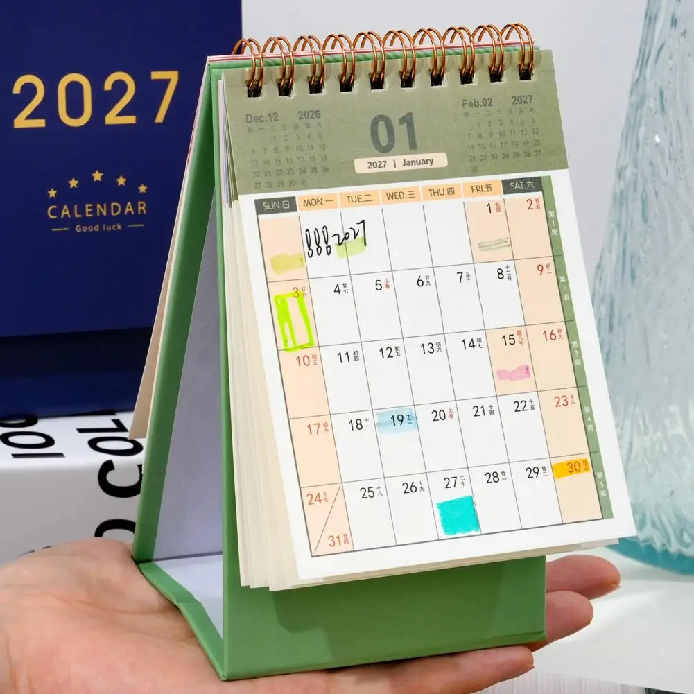 Small Desk Planner Desk Calendar for Planning 2027 Desk Calendar Flip Stand Minimalist Gold Foil Monthly Planner for Office
