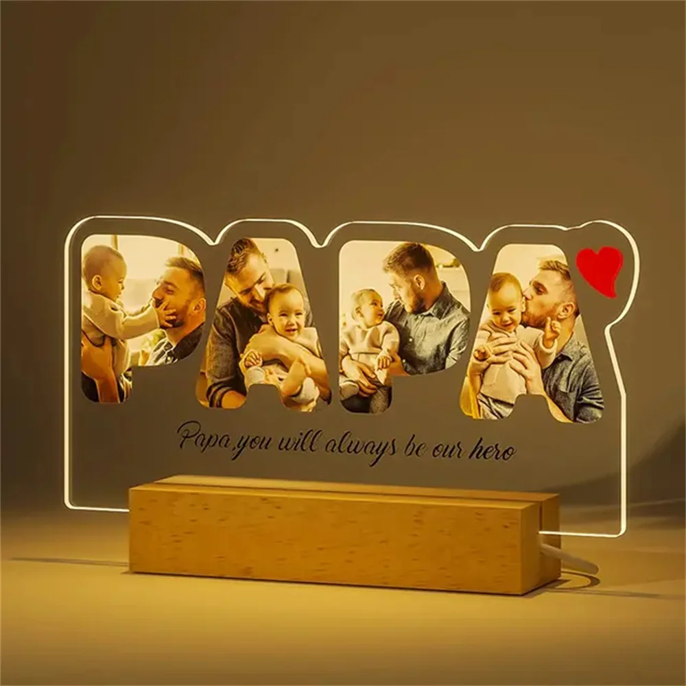 Imagem -04 - Lâmpada de Foto 3d Personalizada Custom Night Light Presente para Papai e Mamãe Texto Gravado Presentes Personalizados para Família e Amigos Decoração do Quarto