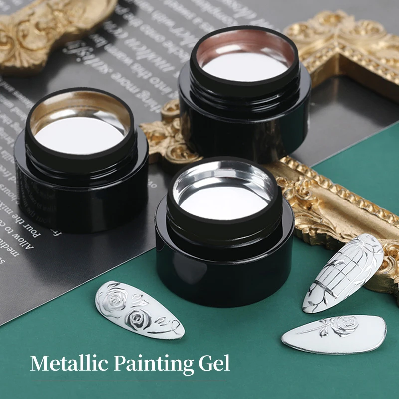 BORN PRETTY 5ML Gold Metallic Gel Polish Sliver Mirror Effect French Design Line Flower Drawing Gel UV Soak Off Varnish Manicure