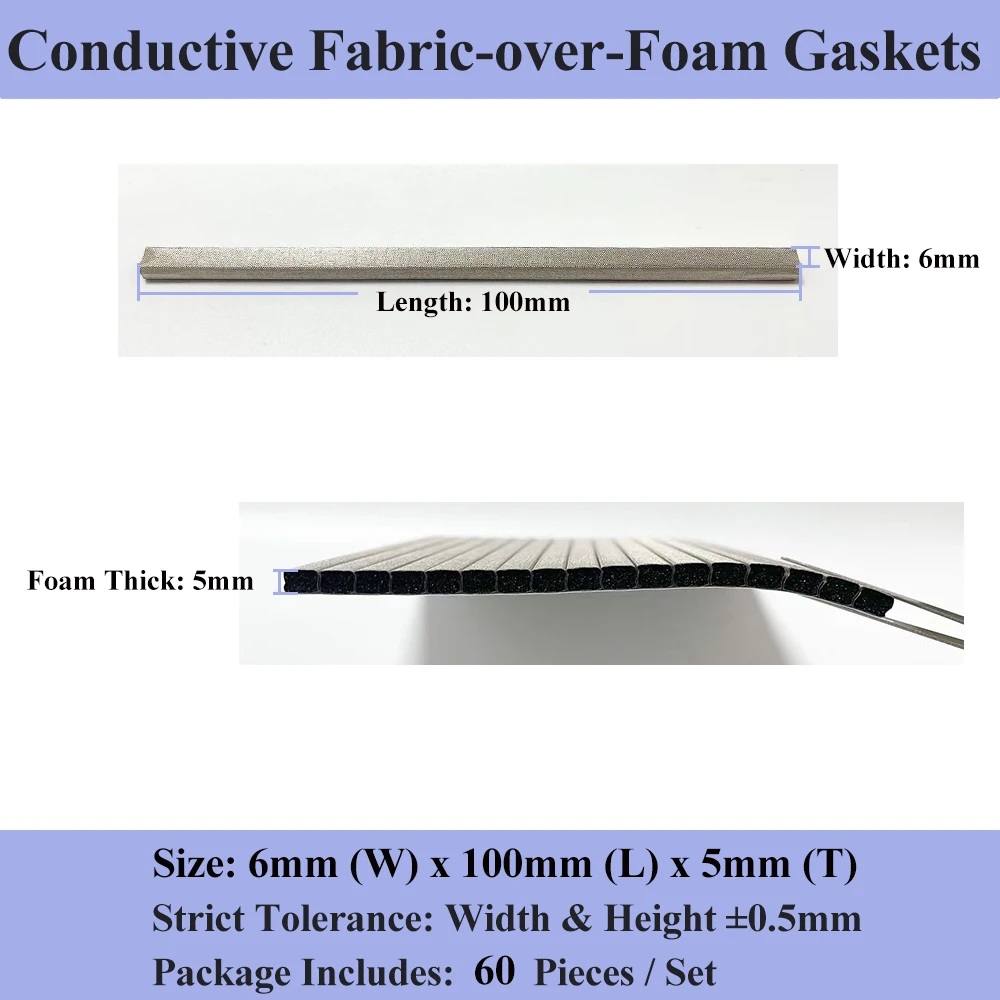 60pcs 6mm*5mm*100mm Conductive Fabric Over Foam Gasket Strip Conductive Adhesive for PC TV Chassis Gap Filler