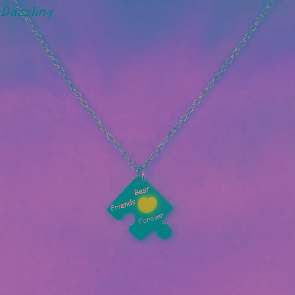 

4pcs Stainless Steel Patchwork Sister Necklace Neck Chain Luminous Friendship Puzzle Pendant BFF Sweet Charm