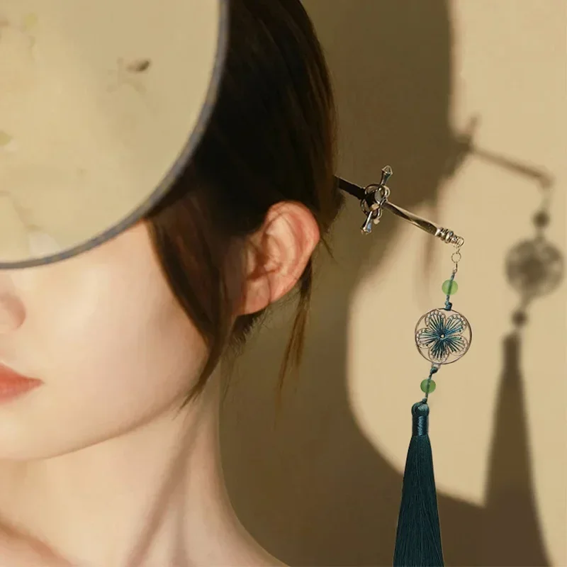 New Chinese Ancient Style Sword Light Luxury Tassel Hairpin Hanfu Plate Hairpin Accessories