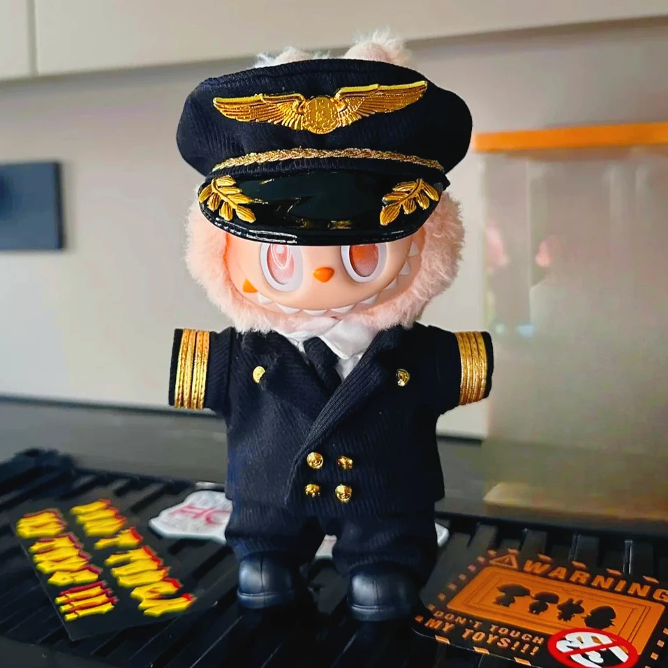 

Captain Uniform Set For 15/17cm Labubu Doll Accessories Clothing Professional Airline Captain Uniform Set 5PCS Cool Badge