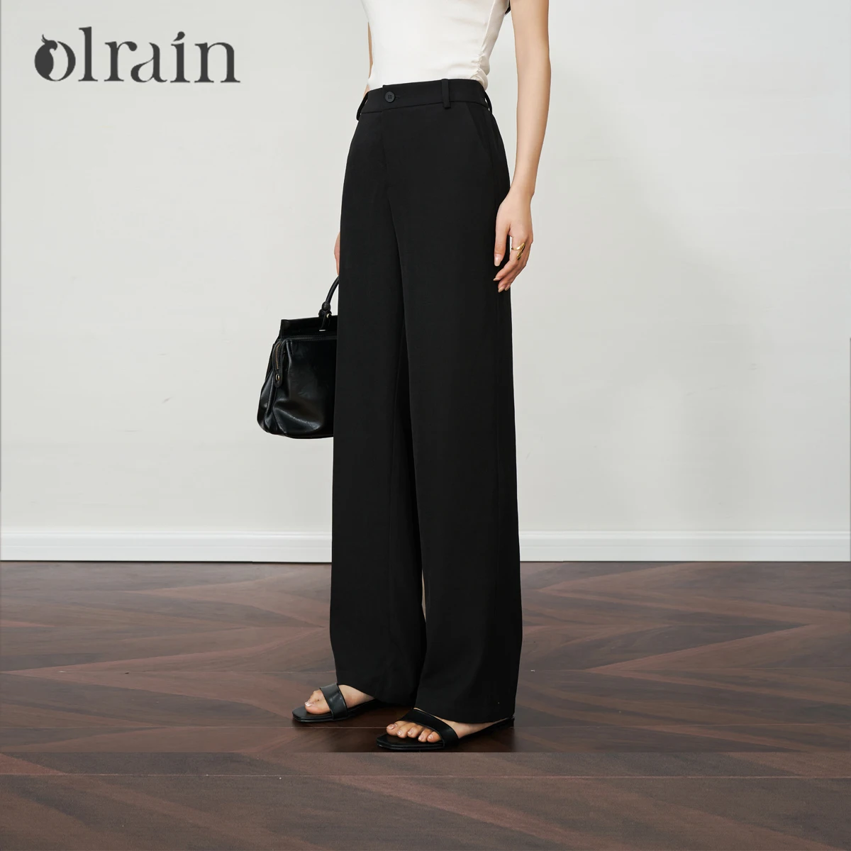 

OLrain Straight Black Pants Office Ladies Tailored Trousers 2025 Women High Waist Wide Leg Full Length Dress Pants O57XK98600