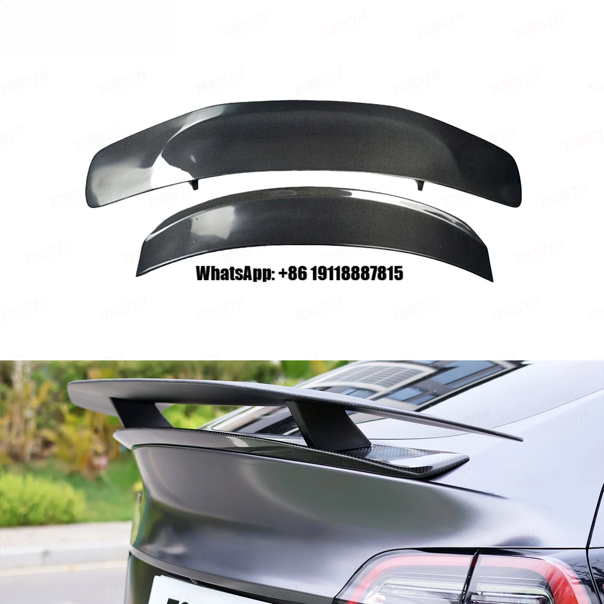 TOPSTH 2019-2024 for Tesla Model Y Carbon Fiber Double Layer Polished Finish Sport Rear Spoiler with Perfect Fit