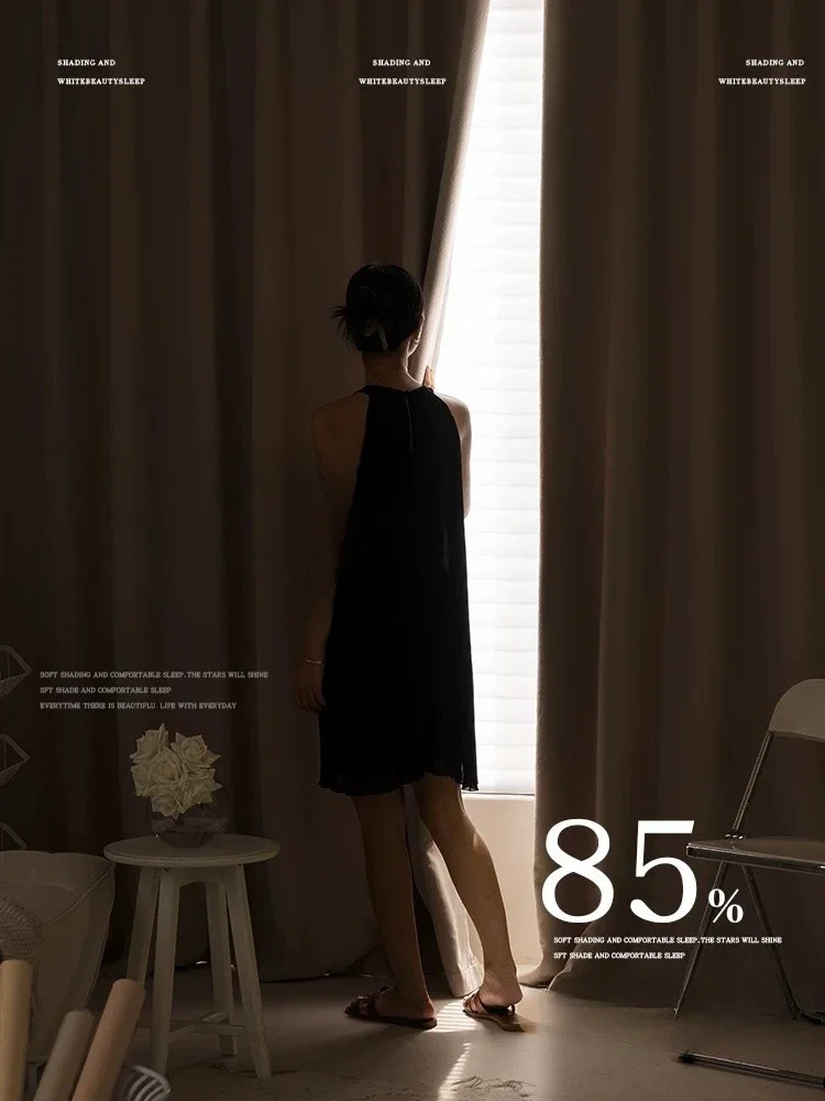 Customized Balcony Full Blackout Bedroom New Style  Chenille Cheese Cashmere Cream Style Blackout Curtains for Bedroom