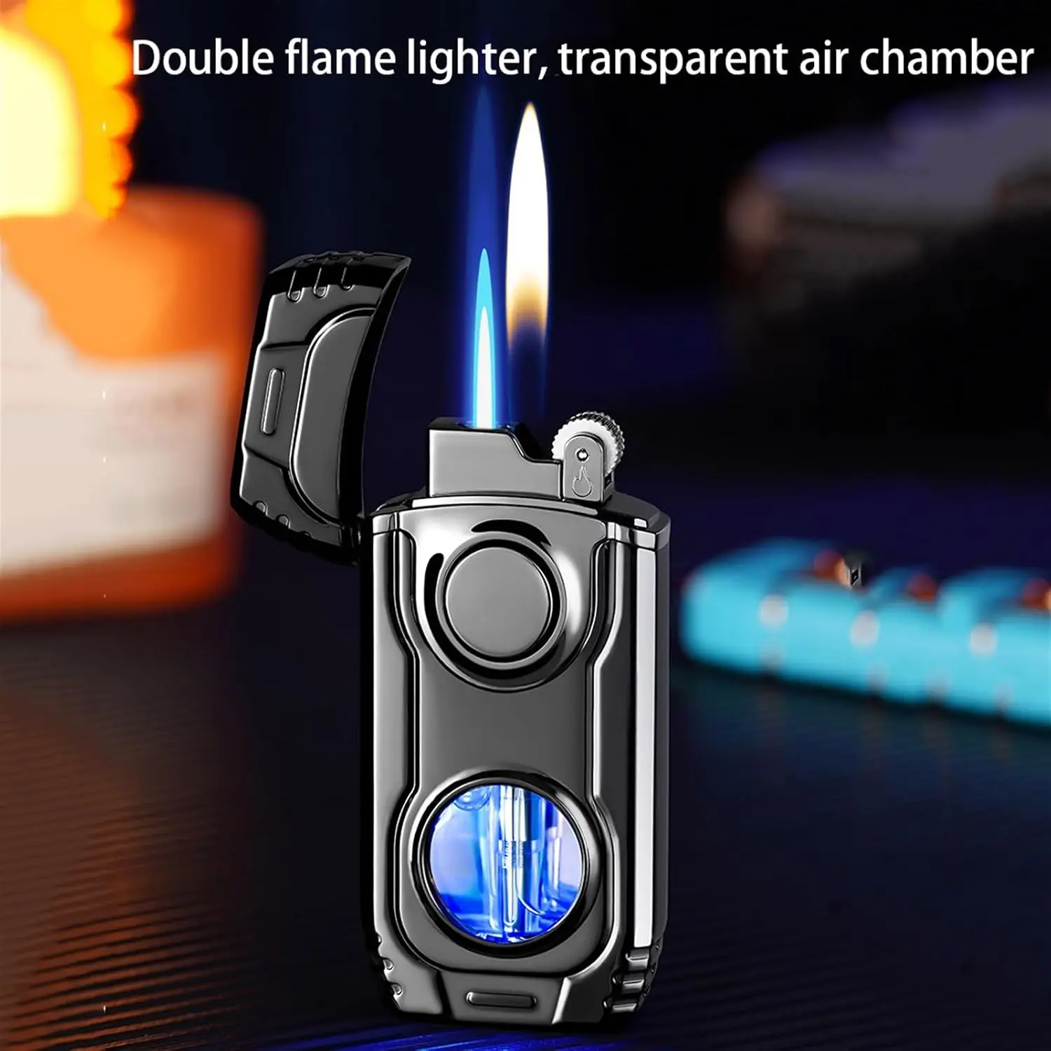 Butane-free, Windproof Lighter, Direct-flame Type, Adjustable Flame, Refillable, Suitable for Camping, Barbecuing and Cooking