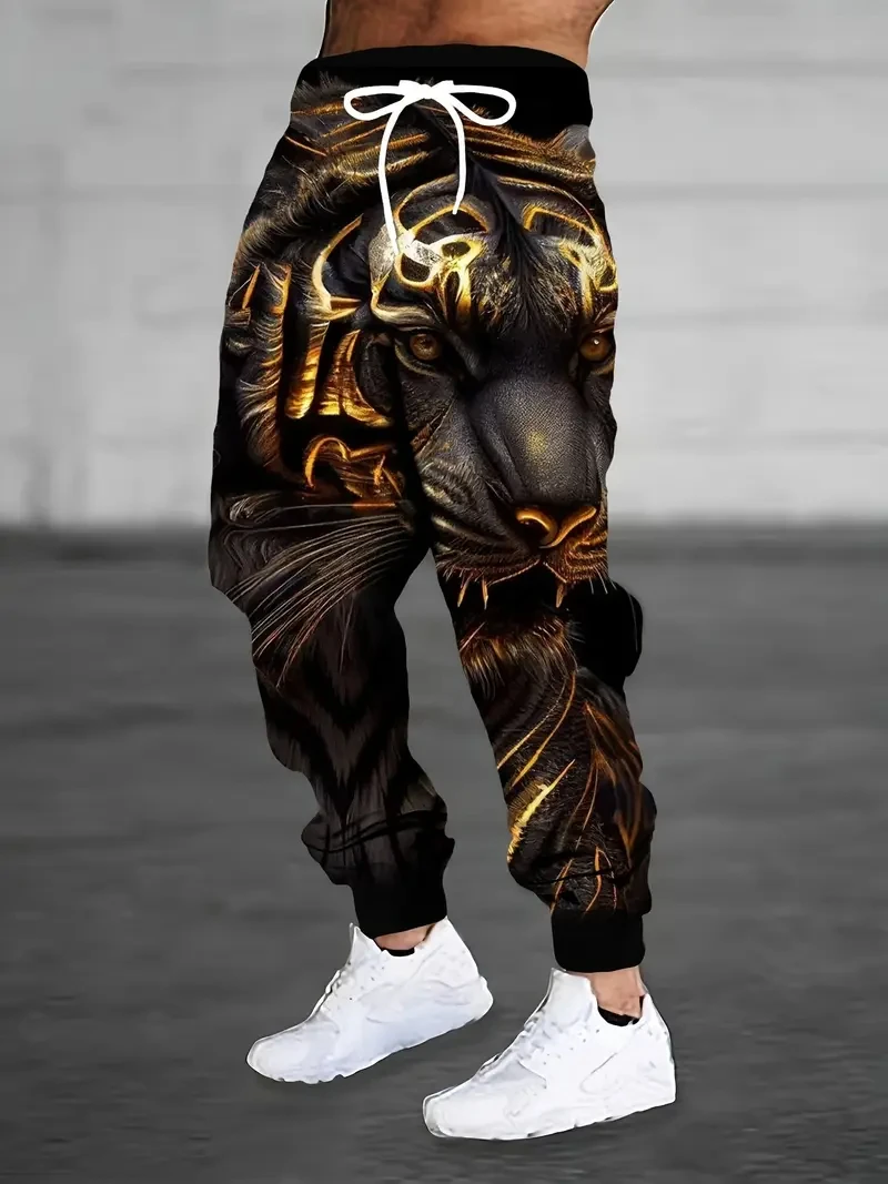 

Мужские джоггеры со свободным тигровым узором, спортивные штаны с 3D принтом, повседневные спортивные штаны для бега в тренажерном зале, эластичный пояс, карман на шнурке