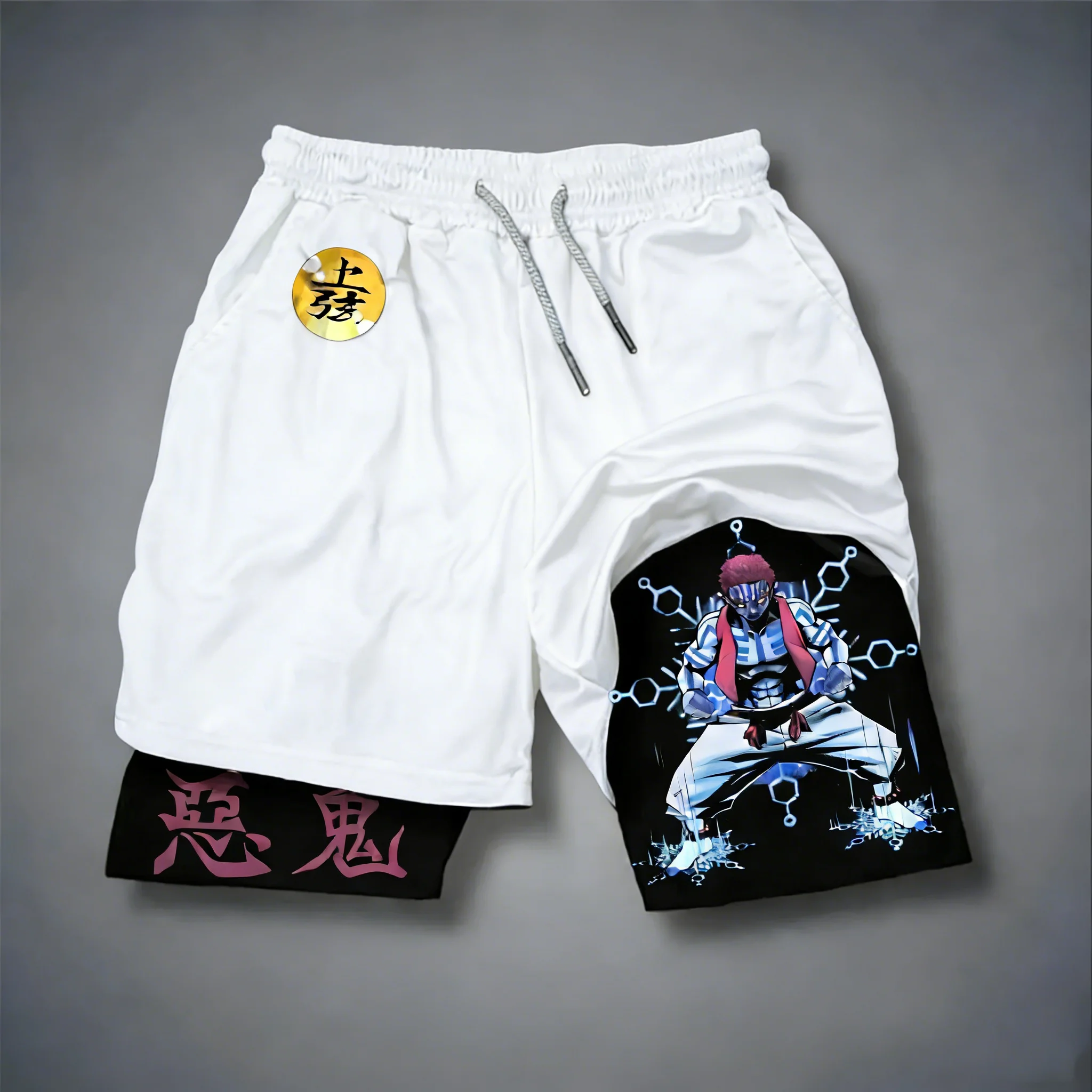 

Demon Slayer Anime Akaza Printed Shorts 2026 Summer New Men's and Women's Sports Fitness Breathable Quick Drying 2-in-1 Shorts