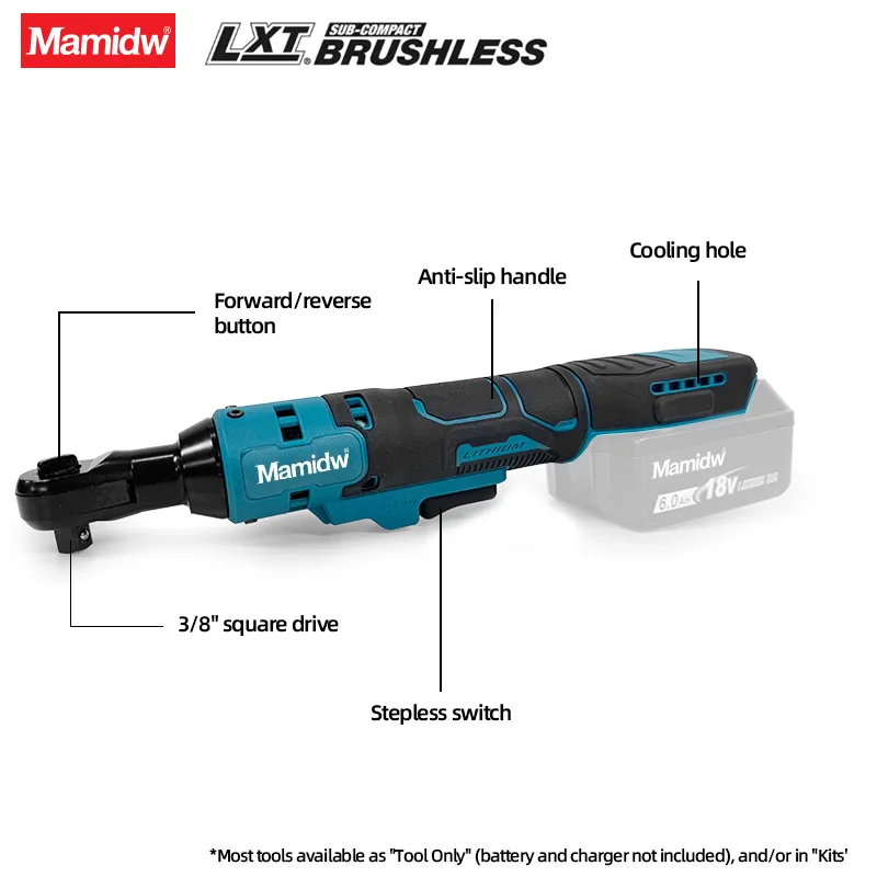 10 MM/13 MM Borstelloze Ratel Haakse Moersleutel 18 V Power Tools Accuschroevendraaier Variabele Snelheid Power Wrench LED Voor Makita Beslag
