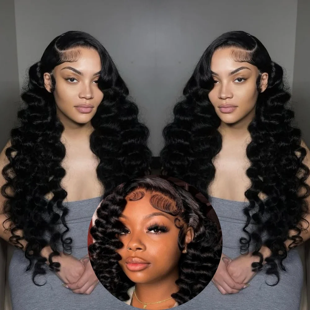 

15A Super Double Drawn Loose Deep Wave Real 13x4 13x6 HD Lace Front Glueless Wig 350% Density Brazilian Curly Human Hair Wigs