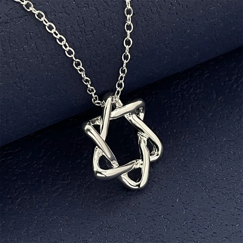 

925 Sterling Silver Necklace 45CM Six-pointed Star Pendant Necklace for Women Simple Fashion Necklace Anniversary Jewelry Gift