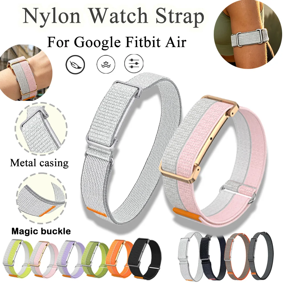 2-teiliges Nylonarmband für Google Fitbit Air mit Metallgehäuse, weiches, verschleißfestes Sport-Ersatzarmband für Google Fitbit Air