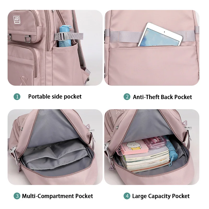 Large-Capacity Unisex Student Backpack Durable Nylon Casual Backpack Multi-Compartment Travel Backpack Daily Commuter Backpack