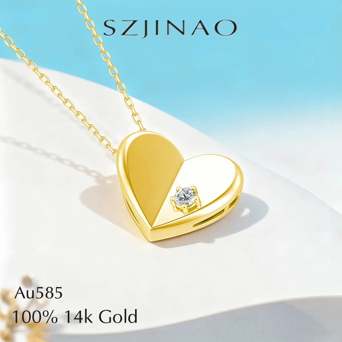

Прекрасное ожерелье из 14-каратного золота в форме сердца, мерцающий кулон из муассанита, вневременное красивое ювелирное изделие, подарок для себя или любимых женщин