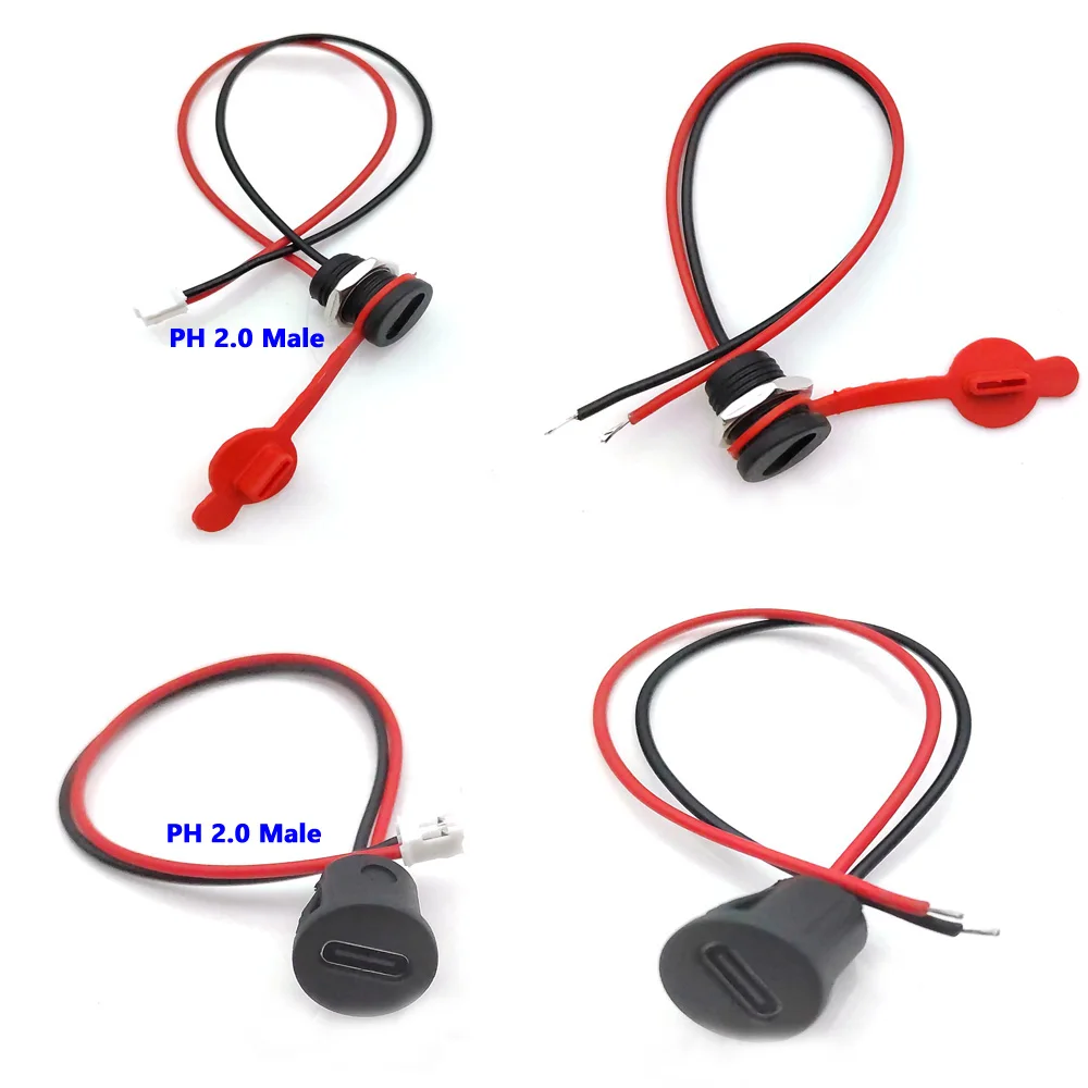 1 шт. 4-контактный разъем USB-C типа C к PH2.0 с гайкой, гнездовой разъем 3A 5A, водонепроницаемый USB-порт для быстрой зарядки с высоким током