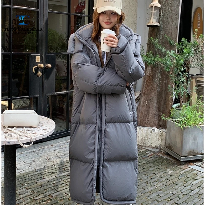 겨울 다운 코튼 재킷, 무릎 길이 두꺼운 따뜻하고 루즈한 다용도 후드 브레드 재킷, 여성용 2025 신모델