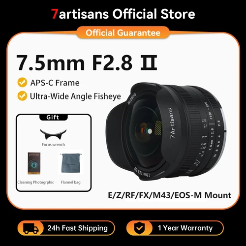 7Artisans Lente principal manual de ojo de pez ultra gran angular F2.8 Mark II de 7,5 mm para Sony E Alpha 6400/ZVE10 Fuji XF X-T1Nikon Z Z Z50/Z fc Micro M4/3 Olympus/Panasonic E-PL2 GH1 Canon EOS-M M50 Canon RF RP R5