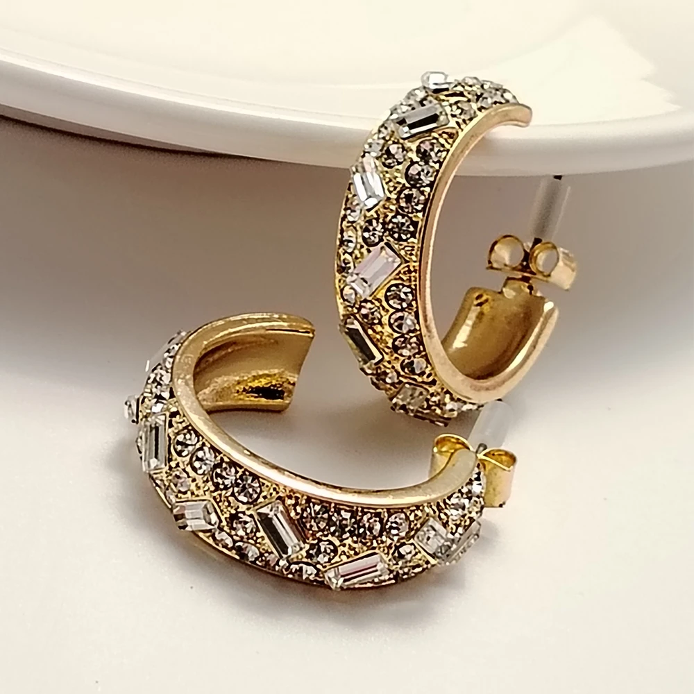 

Elegant Fashion Jewelry Rhinestones Luxury CC Hoop Earrings Crystal Gold Plated For Women Casual Party Wedding Free Shipping