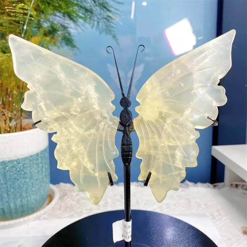 

Natural Citrine Crystal Butterfly Wing Carving Hand Polished Reiki Healing Gift Room Office Fengshui Decoration 1pair