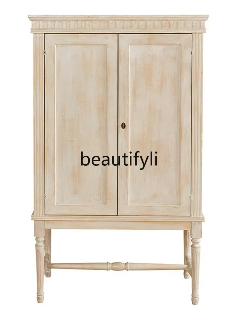 A32 French solid wood wine cabinet retro side cabinet double door display cabinet with drawers