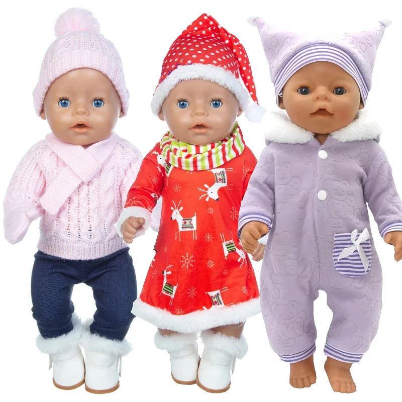 40cm Baby Doll Winter Clothes Pink Sweater scarf Hat Gloves 18