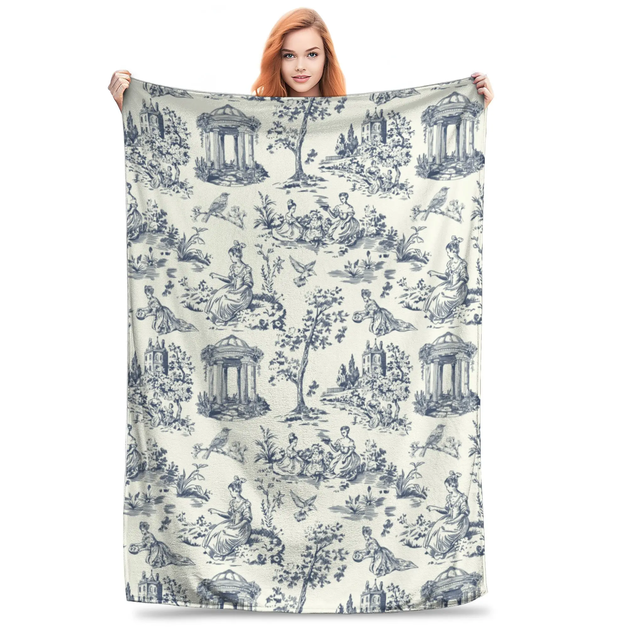 Toile De Jouy Country Life Printed Blanket For Men Women Super Soft Cozy Retro French Elegance Throw Blankets for Bed