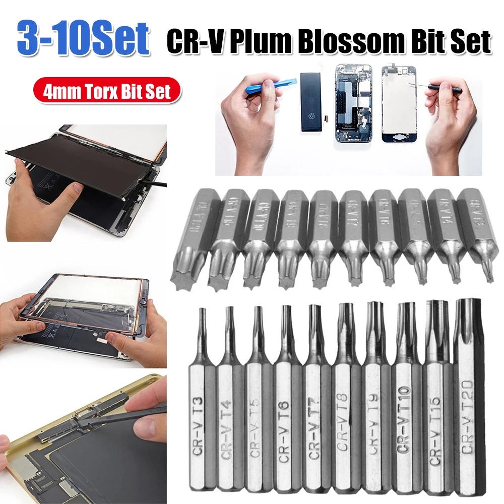 

Набор профессиональных бит Torx CR-V (10 шт.) 4 мм для ремонта мобильных устройств и компьютеров