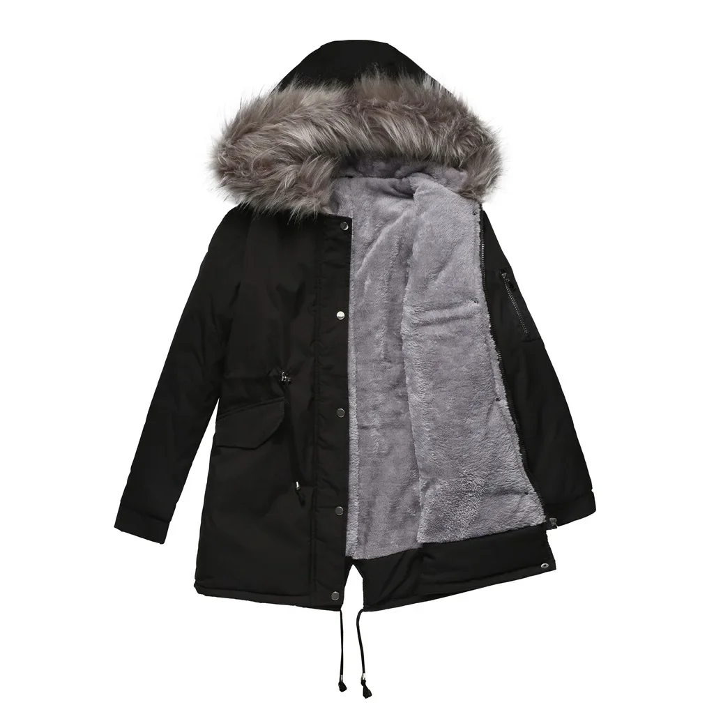 S-5XL Zimowy ciepły długi płaszcz Parker Slim Plush Padded Jacket Women Thicken Lining Velvet Cotton Out Coat With Fur Hooded