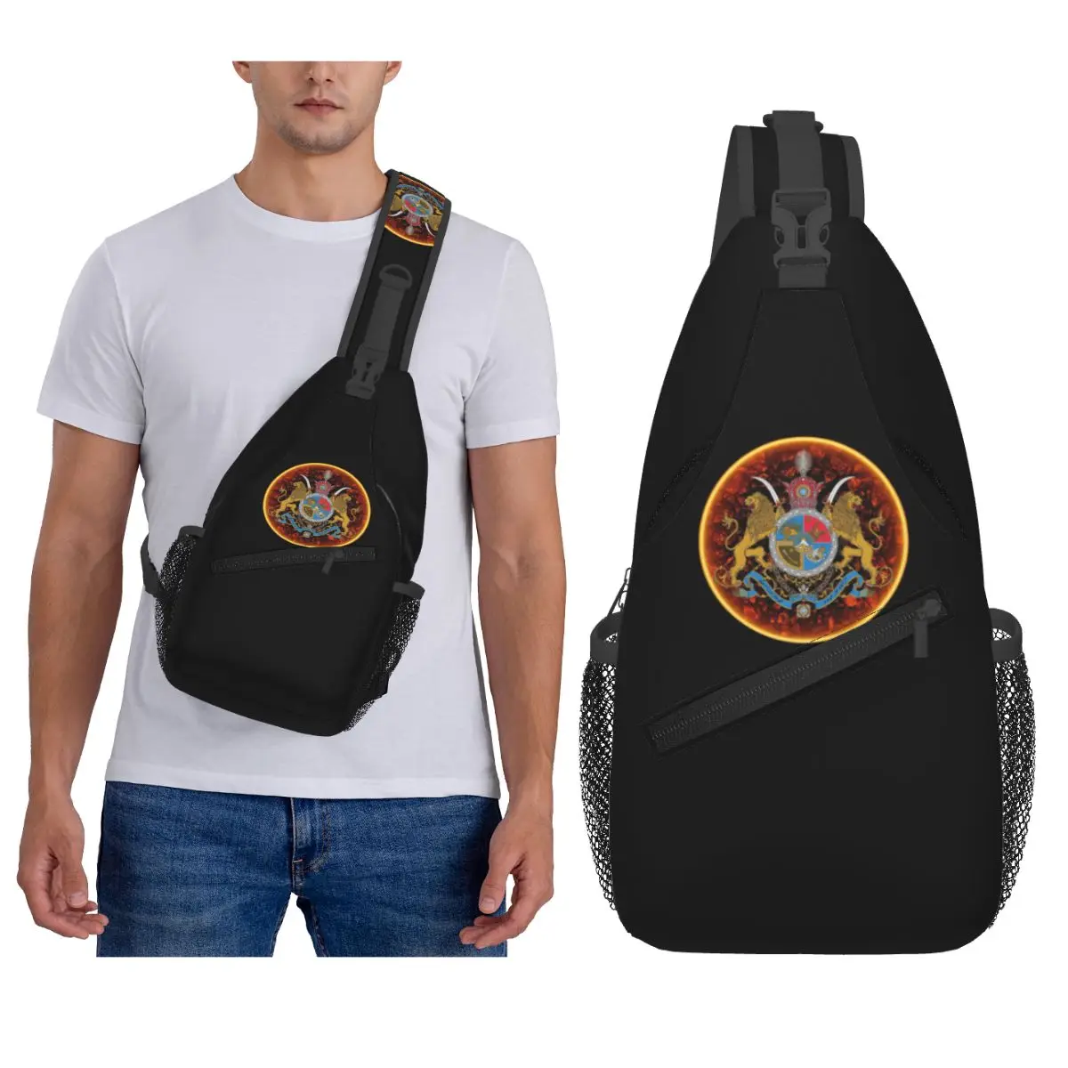 

Императорский герб Ирана, нагрудная сумка, мужской рюкзак через плечо, нагрудная сумка, дорожный походный рюкзак, сумка на плечо