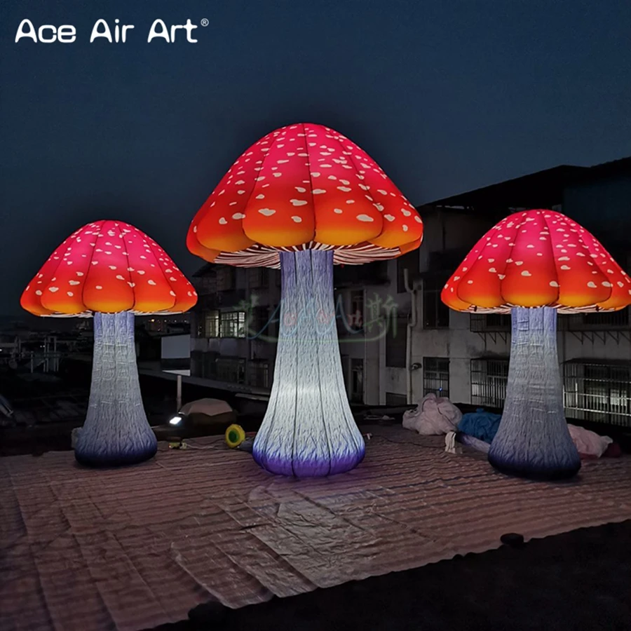 Nice Printed Inflatable Mushroom Plant Model Led Fungus Pestle Replica For Ground Decorations